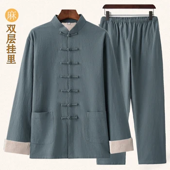 мужской весенне-осенний высококачественный хлопчатобумажный и льняной костюм Вин чун тан, костюмы hanfu tai chi, одежда для кунг-фу, униформа для боевых искусств