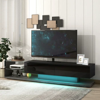 Подставка для телевизора с двумя большими выдвижными ящиками, современный глянцевый развлекательный центр для 75-дюймового телевизора, 16-цветная RGB светодиодная подсветка, меняющая цвет