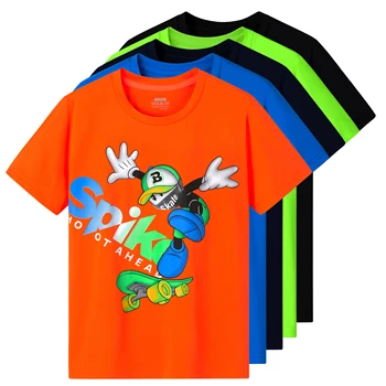 Быстросохнущая футболка для мальчиков, отводящая влагу, футболка с коротким рукавом и круглым вырезом