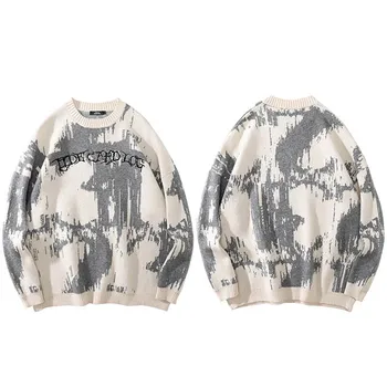 2023 Мужская Уличная одежда в стиле хип-хоп, Вязаный свитер, Пуловер с вышивкой, Осенний Хлопковый Повседневный пуловер Harajuku, Черный, Белый