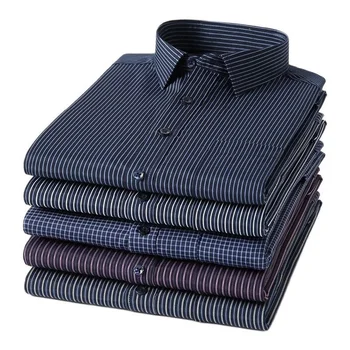 Мужская классическая офисная рубашка в клетку и полоску стандартного покроя с одним накладным карманом, официальные деловые базовые рубашки
