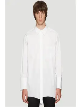 Мужская рубашка с длинным рукавом, весна и осень, новый квадратный воротник, нерегулярная длина, молодежная модная однотонная хлопковая рубашка с заусенцами