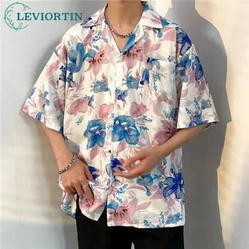Мужские летние тонкие блузки с пляжным принтом в стиле хип-хоп, рубашки с коротким рукавом, модные топы свободного кроя в стиле ретро Гавайских праздников, мужские