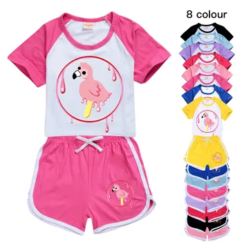 Flamingo Flim Fla/ Детский костюм с коротким рукавом, одежда с мультфильмами для мальчиков, спортивная одежда, спортивные шорты из двух предметов, костюм, детский комплект