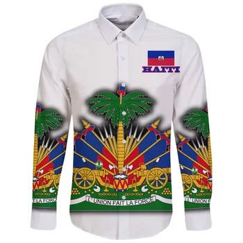 Мужская рубашка Флаг Гаити Карибское море Гаити Ретро Винтажная татуировка 3DPrint уличная одежда Harajuku Повседневные мужские рубашки с длинными рукавами