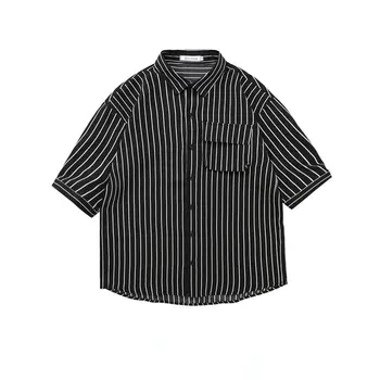 Винтажные рубашки с коротким рукавом в полоску в японском стиле, Мужское Новое Свободное повседневное пальто на лето