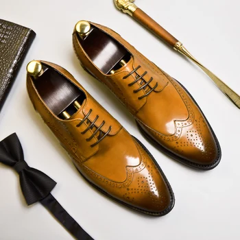 Phenkang, мужская официальная обувь, оксфордские туфли из натуральной кожи для мужчин, черные модельные туфли 2020 года, свадебные туфли, кожаные броги на шнурках