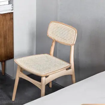 Обеденный стул в скандинавском средневековом стиле из ротанга с мягкой спинкой-мешком Обеденный стол Чайный столик для кабинета Мебель для стульев из массива дерева