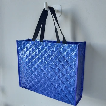 500 шт./лот, Лазерная нетканая сумка с логотипом на заказ, покрытая пленкой, Эко-многоразовые сумки для покупок из ламинированной ПП блестящей ткани