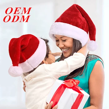Рождественская шапочка для ребенка /взрослого, красно-белого контрастного цвета, Рождественская шапочка с плюшевым шариком, товары для украшения дома