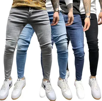Новые европейские и американские мужские эластичные обтягивающие джинсы на узких ножках S-3XL