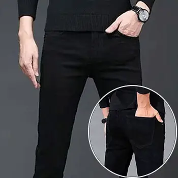 Мужские осенне-зимние брюки из матовой джинсовой ткани в корейском стиле, тонкие дизайнерские Роскошные обтягивающие плюшевые ковбойские брюки со снежинками