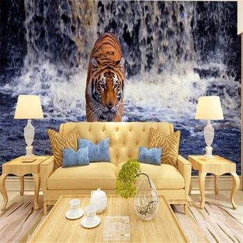 бейбехан фотообои обои гостиная ТВ фон 3d стерео водопад тигр настенная роспись papel de parede para quarto