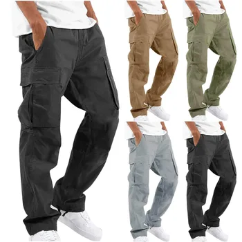 Летние мужские брюки-карго, повседневные джоггеры на шнурках со средней талией и карманами, одежда