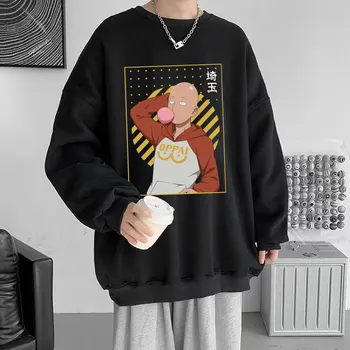 Аниме One Punch Man Толстовка с капюшоном Oppai Saitama Пуловер с длинным рукавом Повседневные толстовки Теплый флис Негабаритная Уличная одежда Унисекс