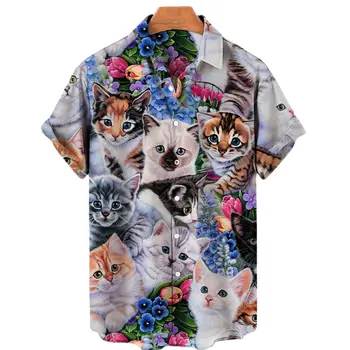 Футболка с миниатюрной бомбой, летняя футболка с рисунком кота из аниме, Дышащая Гавайская рубашка, стильный забавный Европейский размер 5xl, футболка