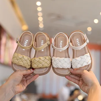 Детские сандалии Sandalias 2023, летние новые модные тканые сандалии для девочек, туфли принцессы с открытым носком, обувь для девочек на мягкой подошве, детская обувь