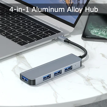 Многофункциональный Концентратор из алюминиевого сплава Type-C 4-в-1 Высокоскоростной USB-концентратор USB-конвертер с выходными интерфейсами USB3.0 *1 USB2.0 *3