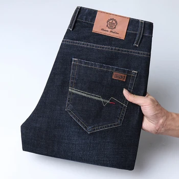2023 Классический стиль Мужские Черные синие джинсы обычной посадки Деловые повседневные джинсовые брюки Стрейч Мужские брендовые брюки