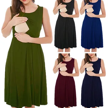 Европа и Соединенные Штаты, новое однотонное платье для беременных без рукавов в полоску T0124