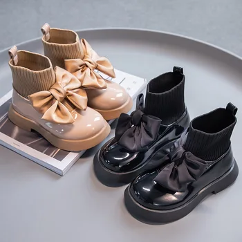 Детские меховые тапочки, хлопковые ботинки в стиле ретро с круглым носком для маленьких девочек и мальчиков, зимняя плюшевая теплая домашняя обувь, нескользящие детские тапочки