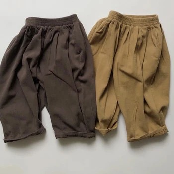 Детские повседневные брюки от 1 до 6 лет, хлопковые однотонные брюки с эластичной резинкой на талии в корейском стиле, весенне-осенние штаны для маленьких мальчиков и девочек