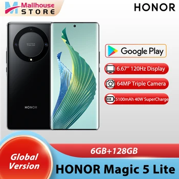 Смартфон HONOR Magic 5 Lite 5G Глобальная версия 6,67 Дюйма 120 Гц AMOLED Дисплей 64 Мп Тройная Камера 5100 мАч HONOR X9a