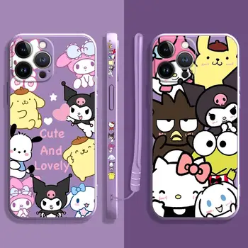 Hello Kitty Cute And Lovely Family Для Apple iPhone 14 13 12 11 Pro Max 13 12 Mini XS XR X 7 8 6 6S Plus Квадратный Жидкий Чехол