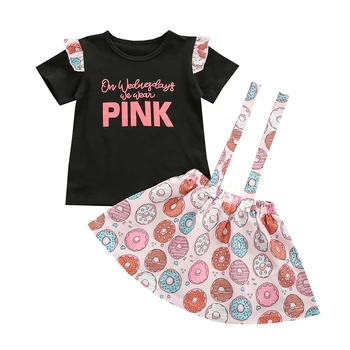 FOCUSNORM 6 Стильных летних комплектов одежды для младенцев и девочек из 2 предметов, футболки с рисунком, топы + Юбка на подтяжках с цветочным/леопардовым рисунком