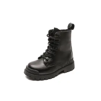 Ранняя осень, Детские ботинки из натуральной кожи, Черные короткие ботинки в британском стиле для мальчиков, кожаные сапоги с высоким берцем для девочек