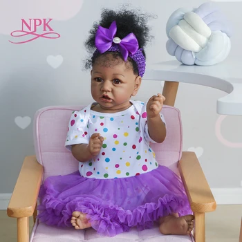 NPK 55 см, мягкий силикон или мягкая ткань, облегающее тело, саския, ручная роспись, укорененные волосы, афроамериканский ребенок