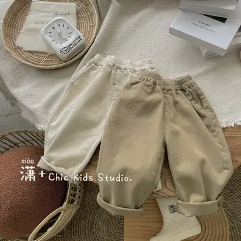 Детские Корейские новые детские штаны для девочек, штаны для мальчиков, прямые брюки, детская одежда