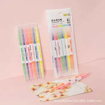 Двуглавый двухцветный флуоресцентный маркер конфетного цвета, маркер для студентов, Цветная грубая серебряная флуоресцентная ручка