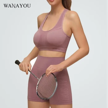 Женский спортивный бюстгальтер для йоги WANAYOU + спортивные шорты с высокой талией, костюм для бега, комплект для фитнеса, одежда для спортзала