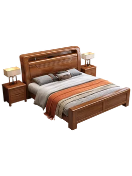 Кровать из цельного дерева орехового дерева главная спальня 1,8 м двуспальная кровать прикроватная тумбочка для хранения вещей 2 м большая кровать прямая продажа с фабрики 1,5 м односпальная кровать