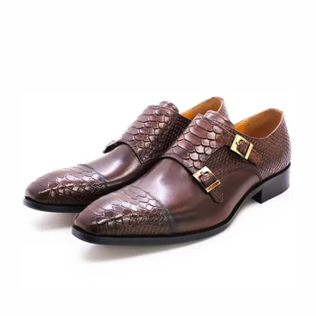 Мужская обувь из натуральной кожи с двойной пряжкой и ремешком Monk, классическая итальянская обувь со змеиным принтом, размер 47, Размер 13, мужская модельная обувь